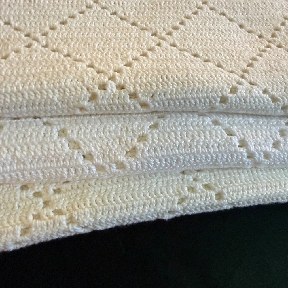 Vintage‎ Handmade White Crochet Table Runner Set of 3 Diamond Pattern Scalloped